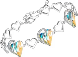 rainbow opal white - Heart Link Bracelets